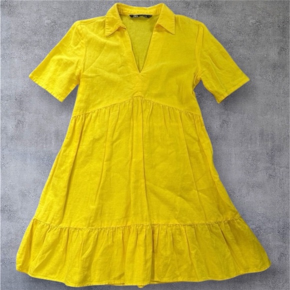 Zara Sunny Yellow Collared Mini Dress - Picture 1 of 8
